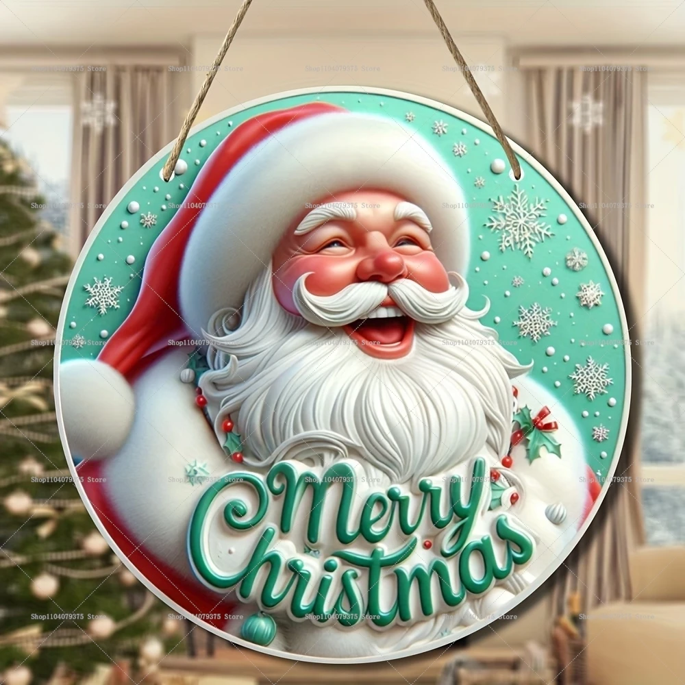 1pc 2D Merry Christmas Winter Snowman Wooden Sign Round Wood Hanging Sign For Santa Claus For Front Door Home Wall Decoration