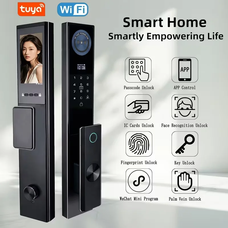 3D Facial Recognition Fully Automatic Fingerprint Lock for Home Use, Electronic Door Lock with Password, Smart Lock, Supports Switching Between More Than 20 Languages; Multiple Unlocking Methods
