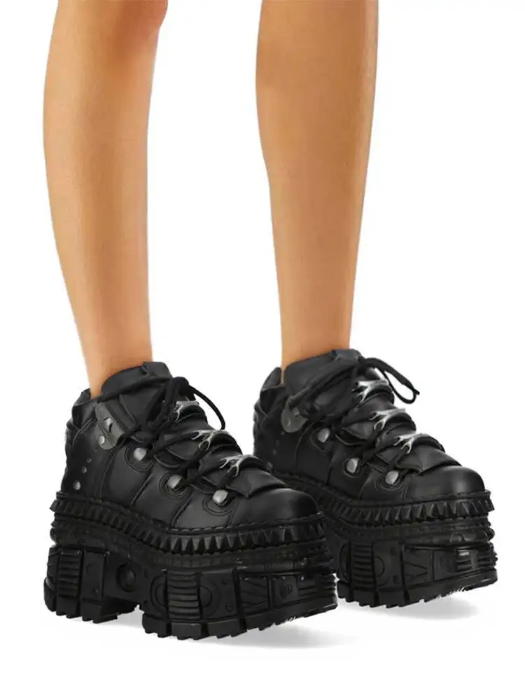 Rock Locomotive Small Leather Goth Platform Retro Metal High-top Street Shooting Men and Women with The Same Single Shoes - view 3