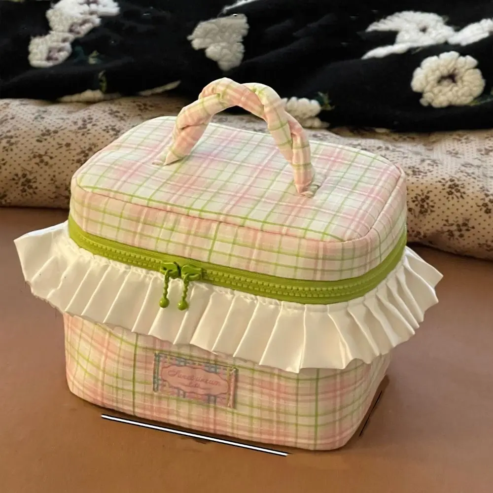 حقيبة مستحضرات التجميل المحمولة ذات اللون الدوبامين المربعة كاواي المحمولة لمستحضرات التجميل حقيبة منظم بسحاب حقيبة أدوات الزينة للسفر