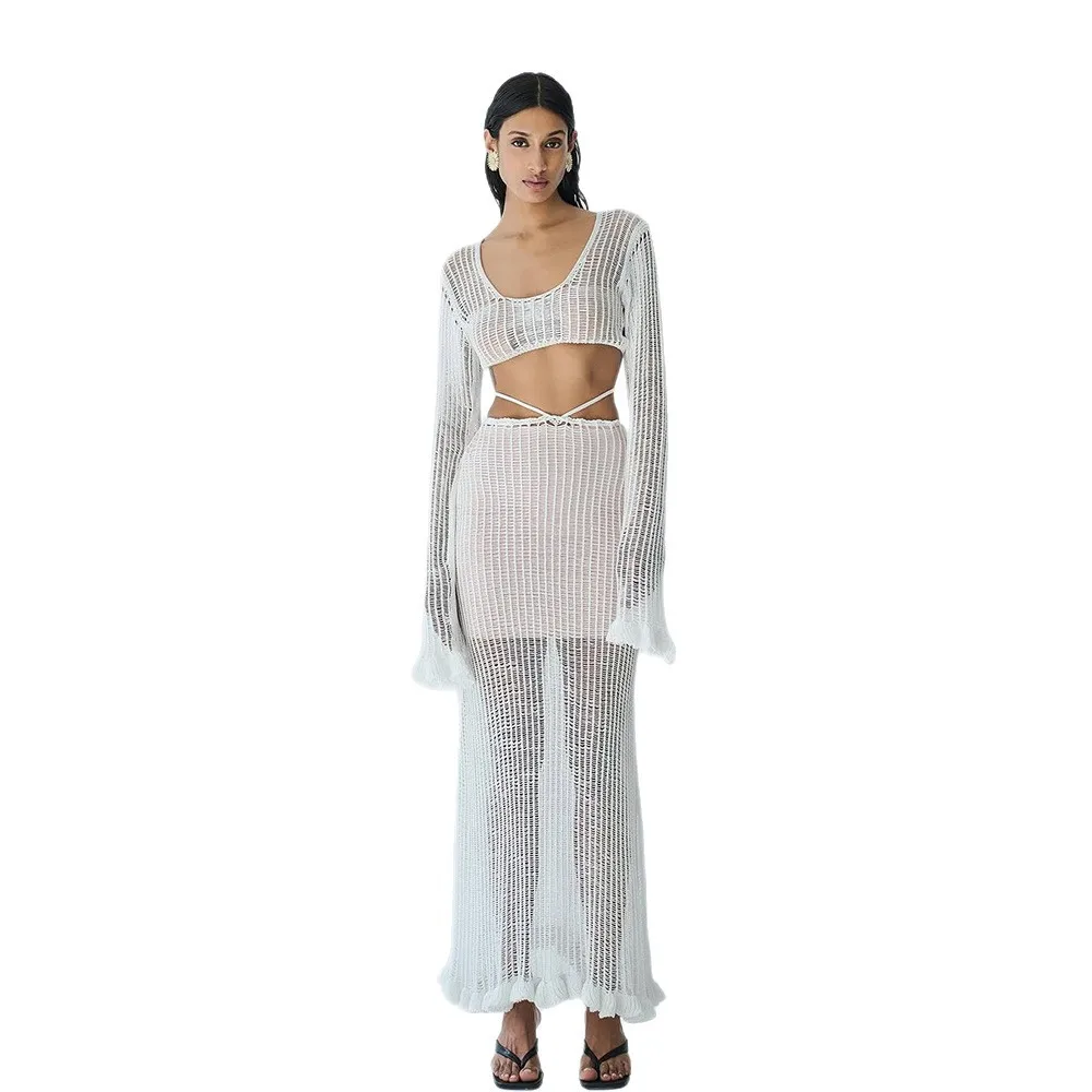 Beach Vaion Sle Sexy Hollow out Lotus  Knitted Bikini Swimsuit Cover up Skirt Faionable Summer Ensemble