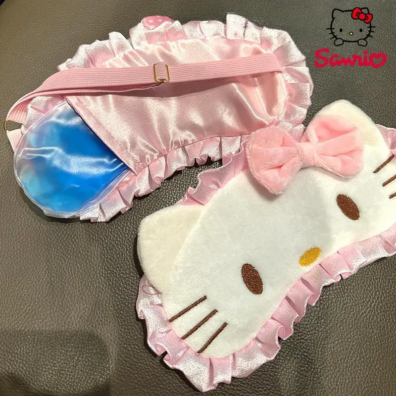 Sanrio Hello Kitty Cartoon Cute Girl Heart Wooden Ear Rim Sleep Eye Mask Adjustable Light Blocking Eye Mask Ice Pack Eye Mask