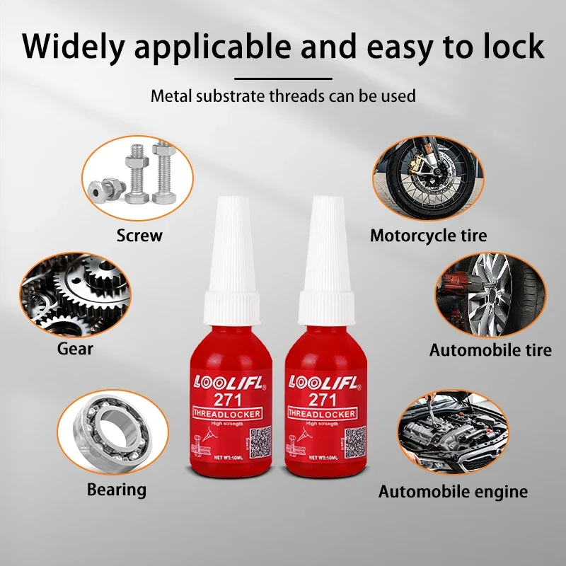 271 Adesivo per filettature 10 ml Frenafiletti a polimerizzazione rapida Adesivo anaerobico Riparazioni automobilistiche Macchinari tecnici Alta resistenza Anticorrosione e antiallentamento Adatto a tutti i metalli
