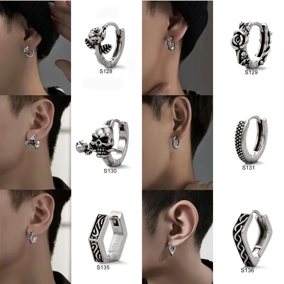 1pc Punk Gothic Twist Leaf Bone Stainless Steel Simple Round Circle Hoop Earrings Rock Roll Mens Women Hip Hop Jewelry Fashion