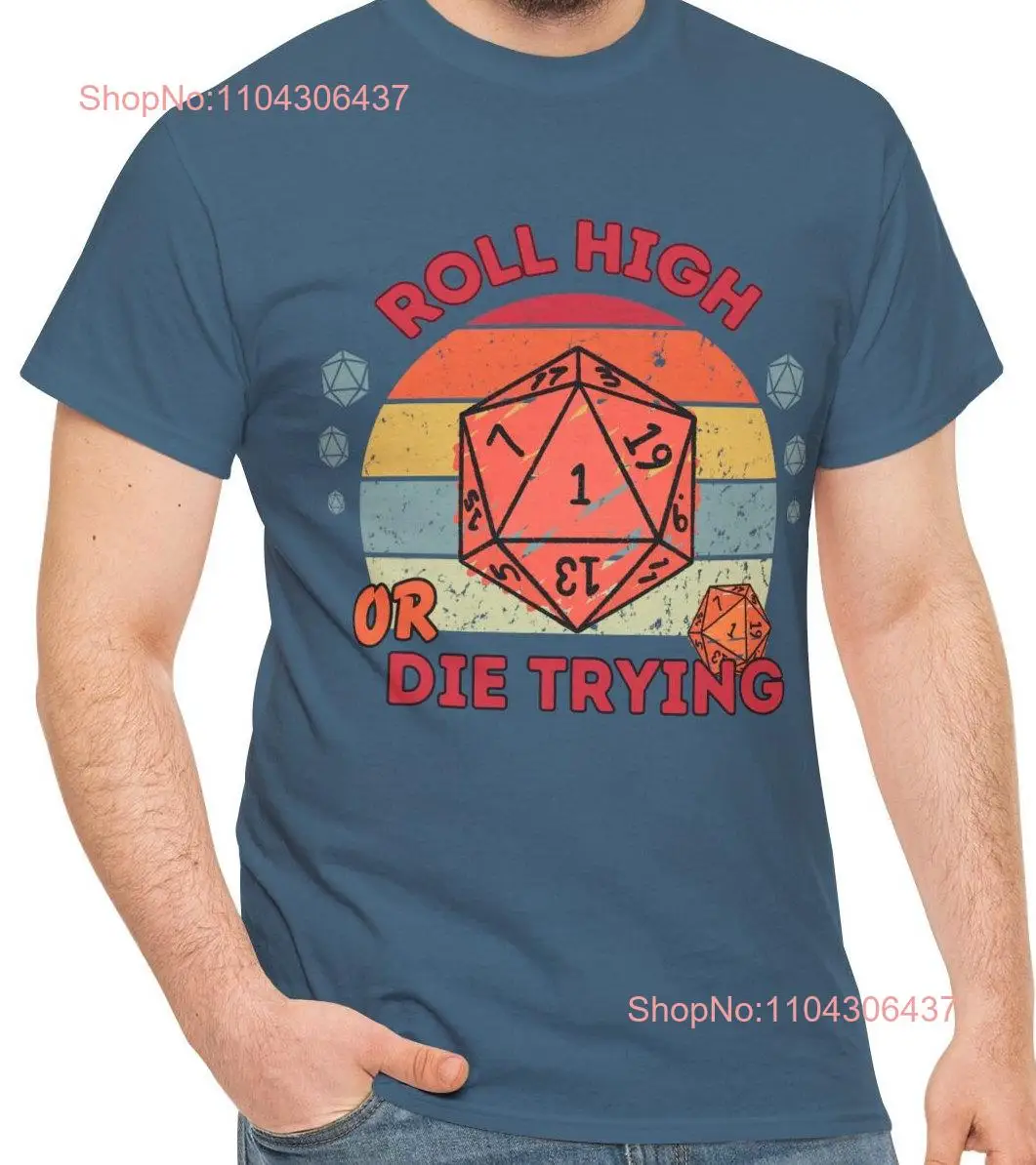 Camiseta Dnd divertida para DM Roll High Or Die Trying, Top de estilo Retro con detalle de dados poliédricos, jugadores de mesa, Vox Role BG3