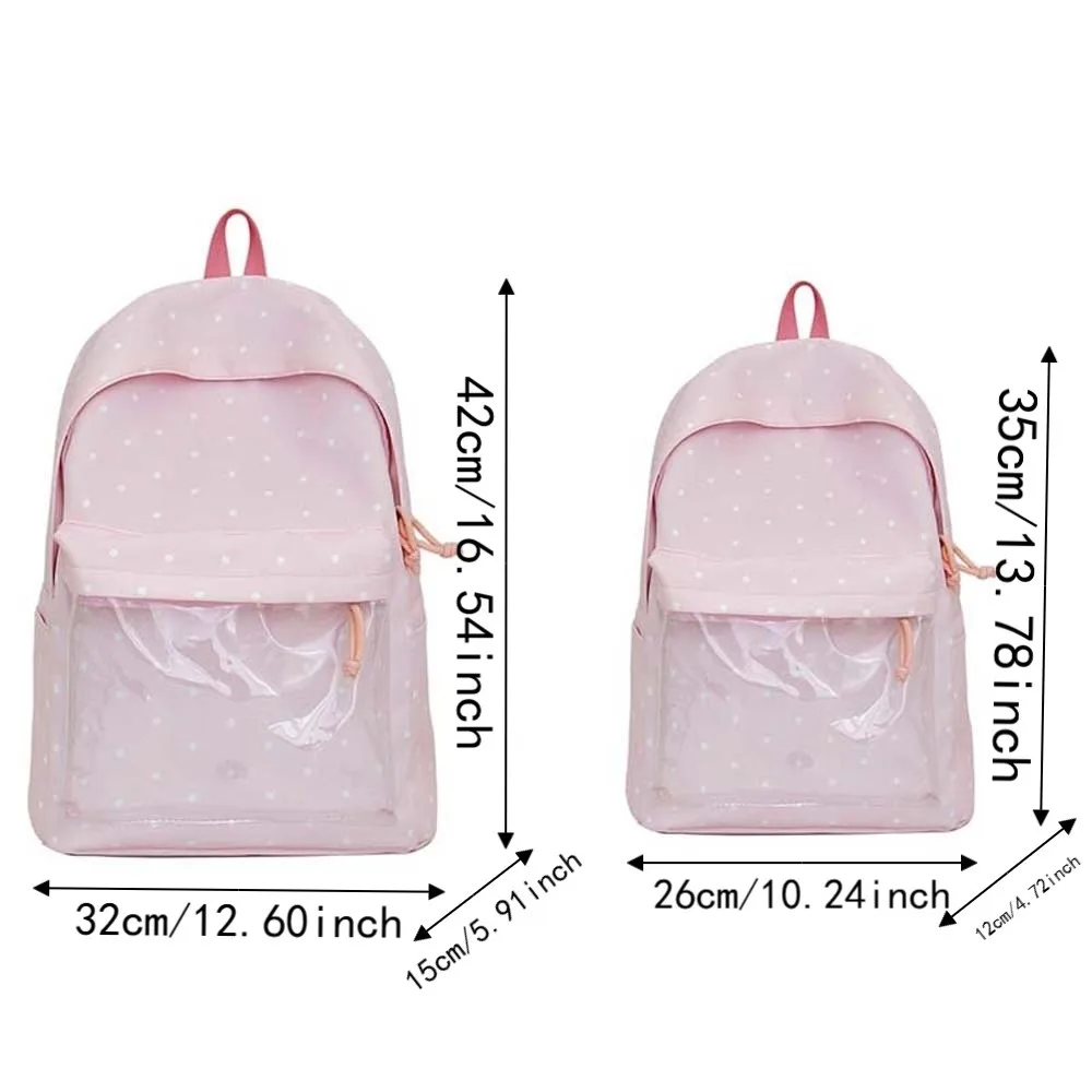 Ita-Tasche im japanischen Stil mit transparentem Fenster, großer Kapazität, leichtem Polyesterfutter und Polka-Dot-Muster. – Detail 1