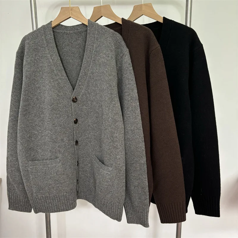 

Мужской свитер с длинным рукавом и карманом, элегантный универсальный вязаный свитер, мужской осенне-зимний шерстяной кардиган