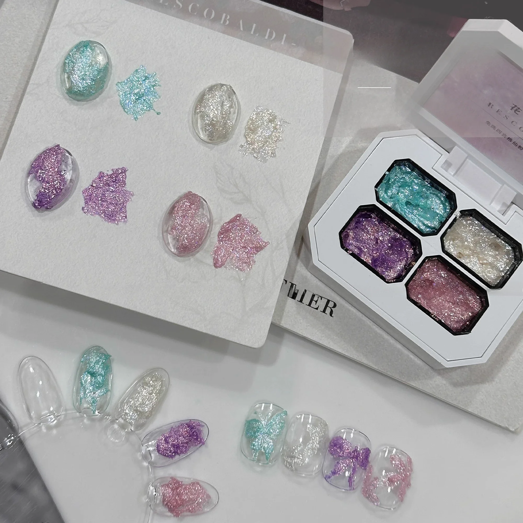 Crema en polvo de Hada Aurora para decoración de uñas, 4 colores, materiales para uñas para primavera y verano, decoraciones de diseño para manicura, pigmento, Gel con textura de uñas