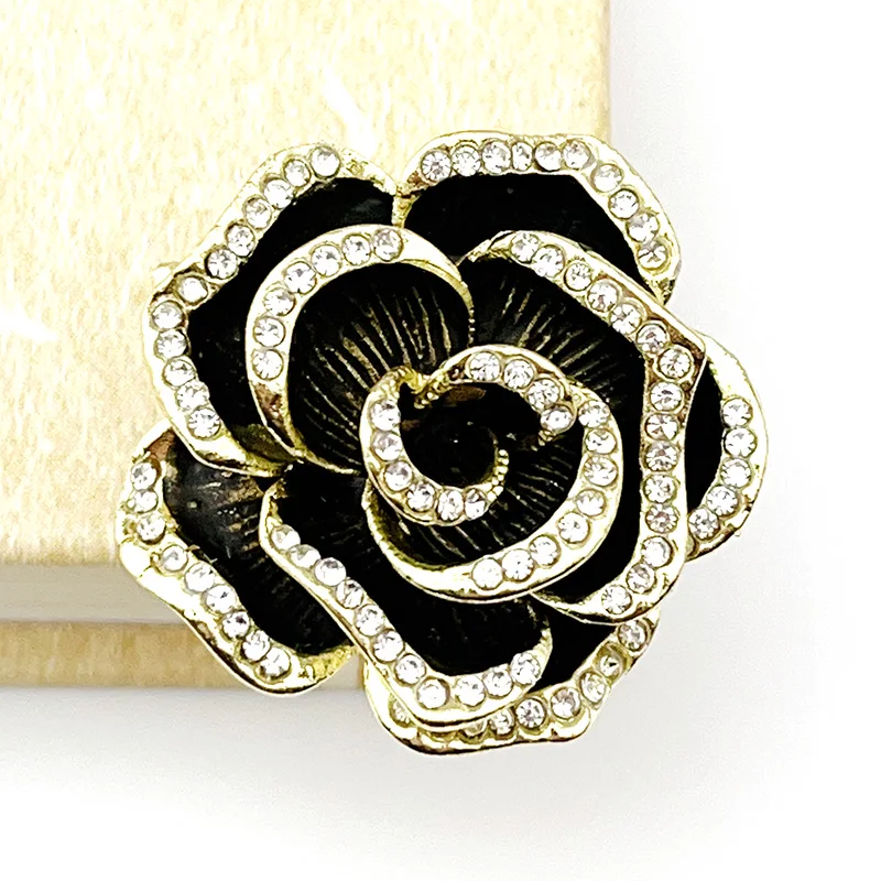 Korean Version Small Fragrance Rhinestone Drop Oil Camellia Brooch Women Retro Multi Layer Flowers Pearl Anti Slip Clothing Pins