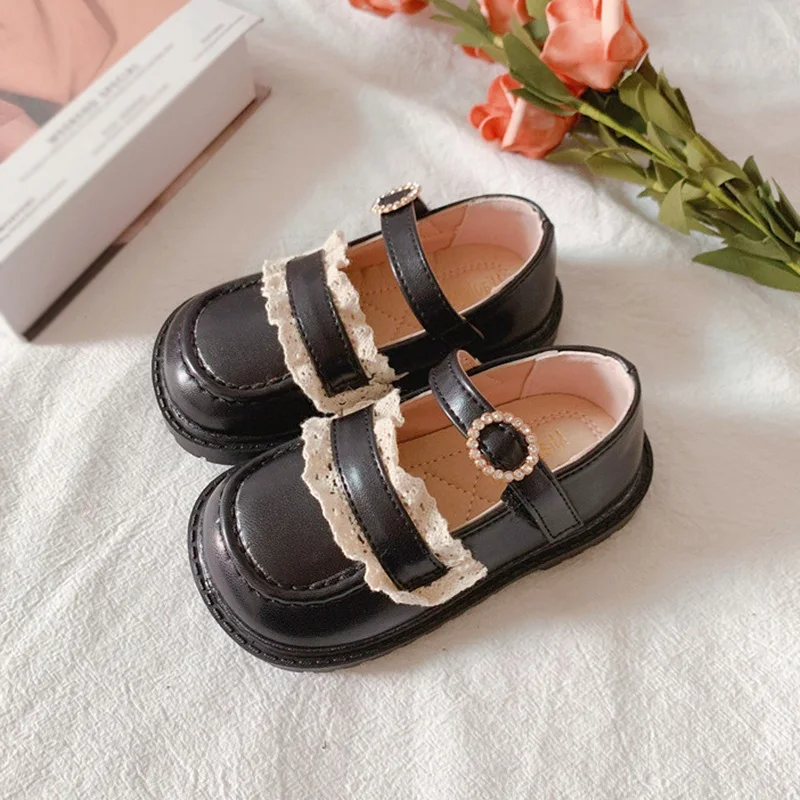 Children Princess Leather Shoes Casual Baby White Lace Decor Girls Spring Autumn Fashion Korean Style Sweet Princess Shoes