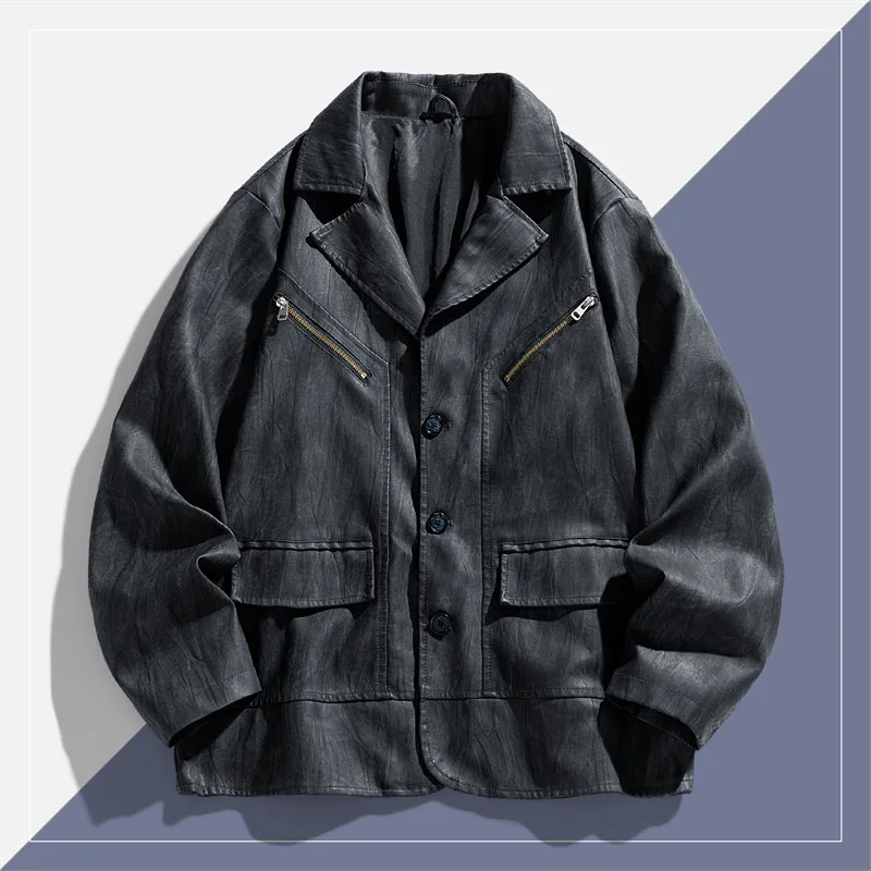 

Men's Retro PU Leather Jacket Fashionable Wear-Resistant Loose Fit Durable Spring Autumn 2025 Style