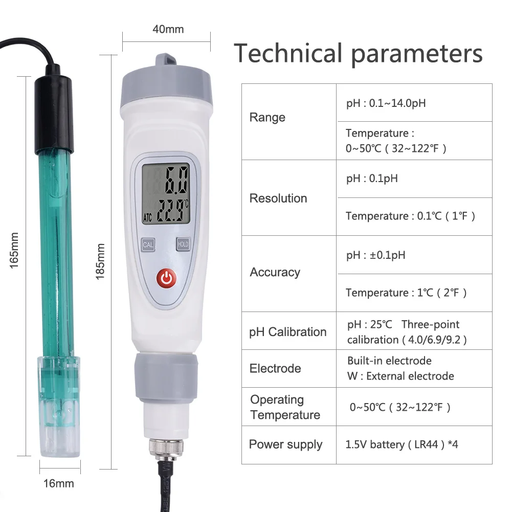 Yieryi PH-20W PH Meter Fish Aquarium PH Water Quality Test Pen 0.01 High Precision Acidity Detector Monitor for Swimming Pool