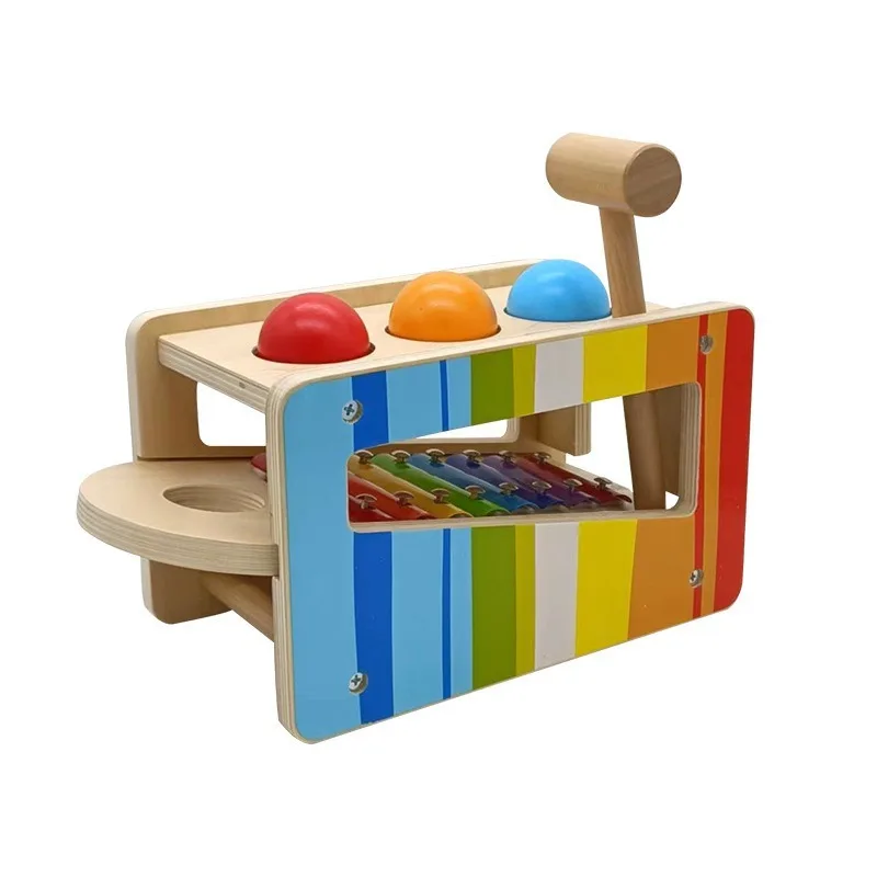 Pound & Tap Bench with Slide Out Xylophone Durable Wooden Musical Pounding Toy for Toddlers Suitable for Children Aged 2-3 Years