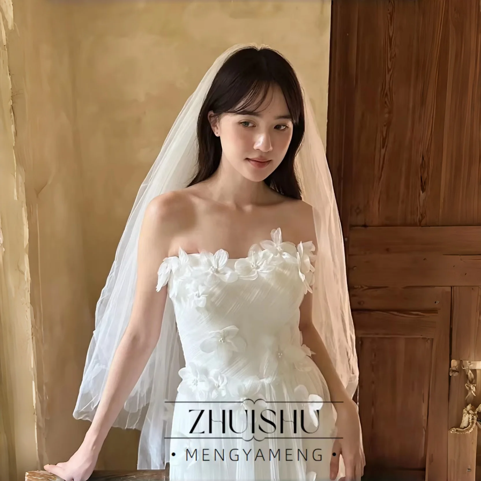 ZHUISHU Off Shoulder Korea Wedding Dresses A-Line Photo Shoot Silk Tulle Appliques Elegant Long Bridal Gowns 웨딩드레스 Customized