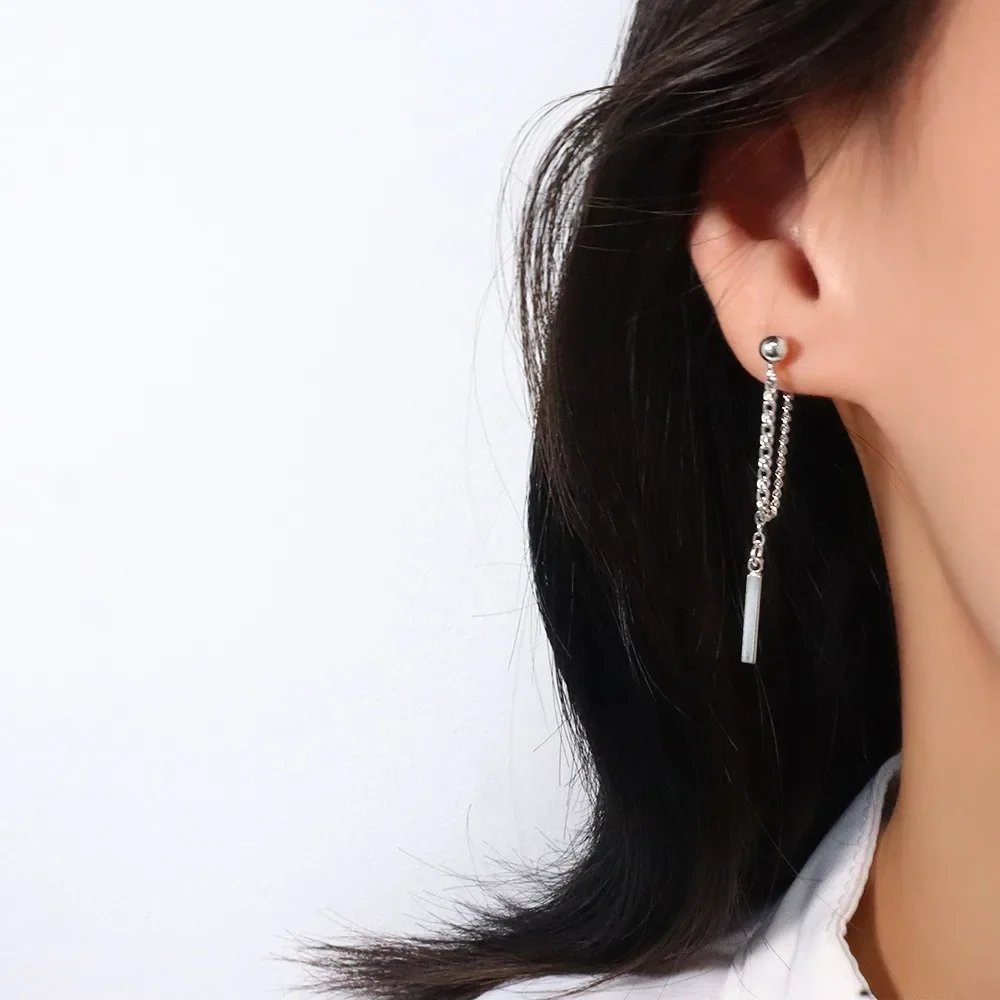 Stainless Steel Charm Long Chain Tassel Dangle Earrings for Women Exquisite Silver Color Ear Line Korea Jewelry Gift Colorfast