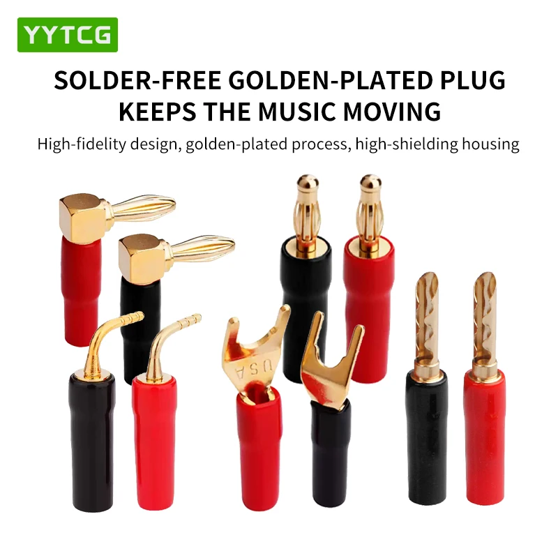 

YYTCG 4pcs 4mm Banana plugs Y plug Pin plug Gold plated Speaker Connector Adapter No welding DIY Audio wire Connector