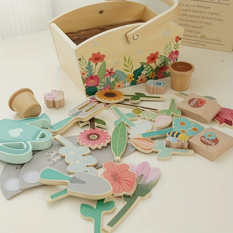 Set da giardino segreto per bambina: giocattolo da giardinaggio in legno per piantare fiori simulati per bambini, adatto come regalo di compleanno