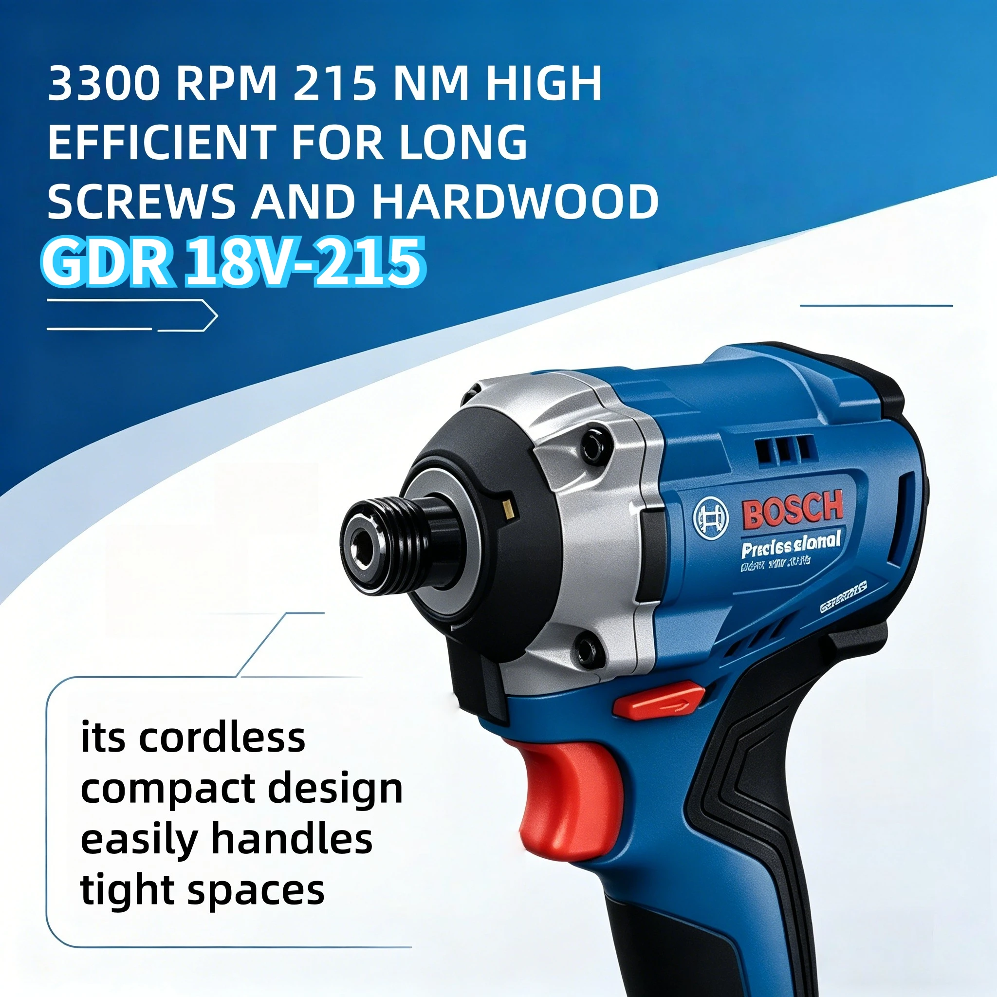 Parafusadeira de Impacto Sem Fio BOSCH GDR 18V-215 Profissional 215 Nm, Furadeira de Impacto Brushless com Sextavado Interno de 1/4”, Ferramenta Elétr