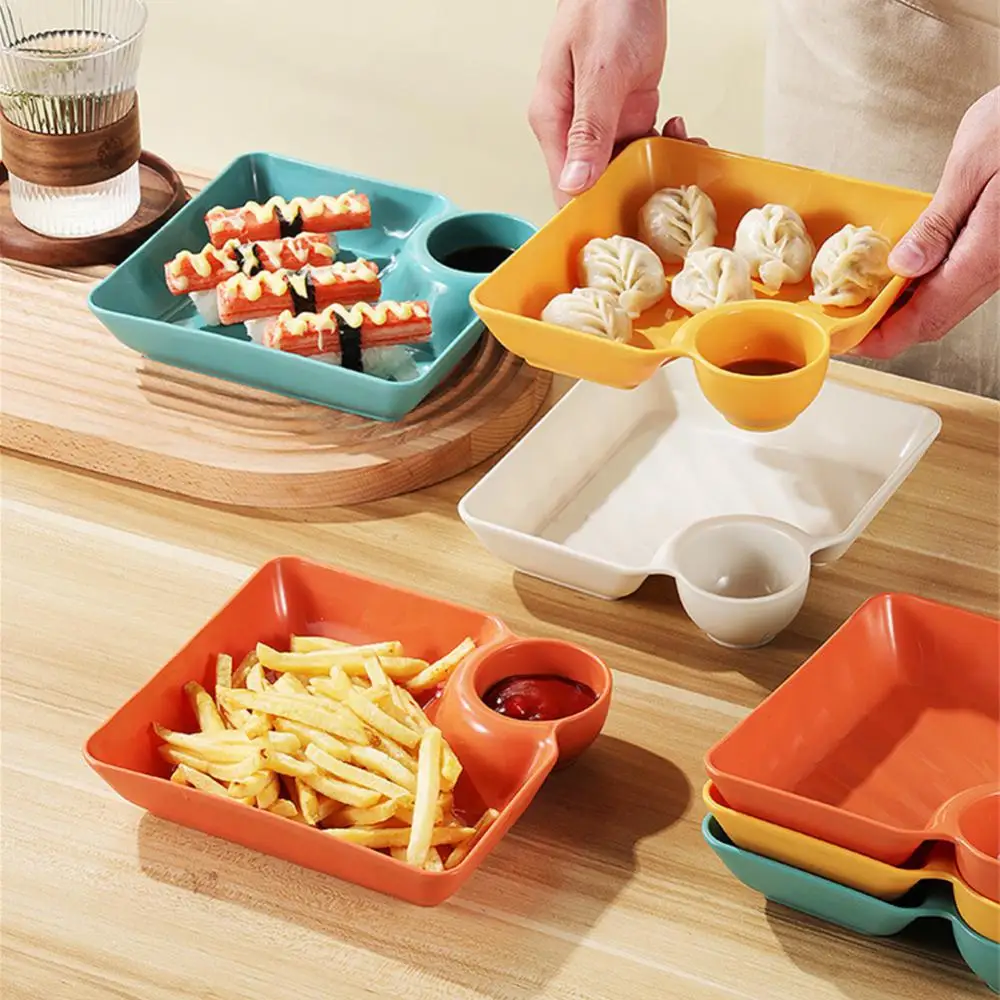 Dumpling Plate Anti-slip Stable Save Space Sauce Separation Quare Japanese Style Vinegar Meal Sushi Dumplings Snack Plate