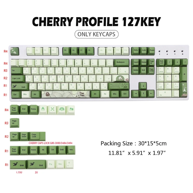 أغطية مفاتيح ماتشا 127 مفتاحًا PBT التسامي OEM هايت لوحة المفاتيح الميكانيكية Keycap لمفتاح 61/ 63/ 87/104/108 MX