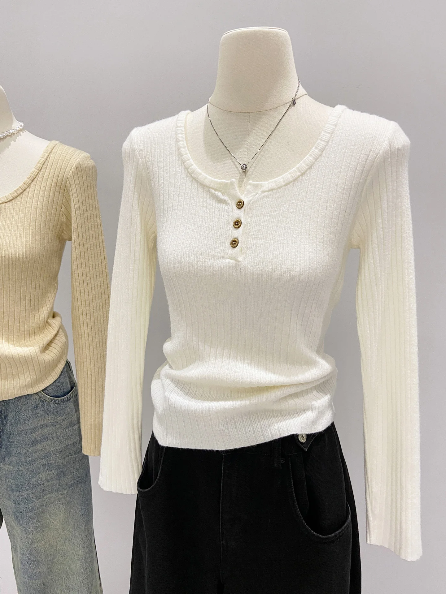 Ele f-Unbuttoned Knitwear Women's Long Sve Soft Cozy Autumn Winter Korean Sle Button Base irt Inner Long Sve...