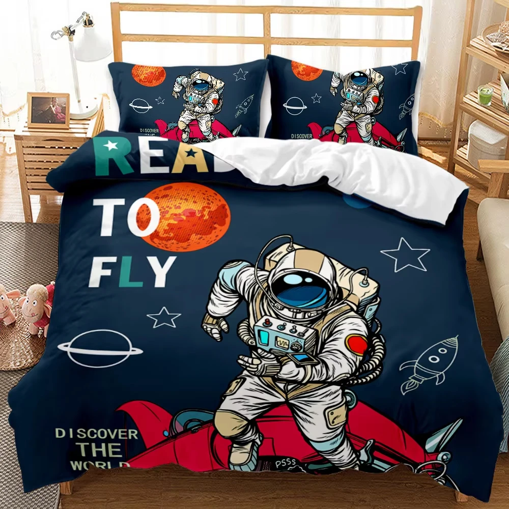Cartoon Outer Space Duvet Cover Full King Size Universe Planet Printed Bedding Set Galaxy Star Comforter Cover With 2 Pillowcase