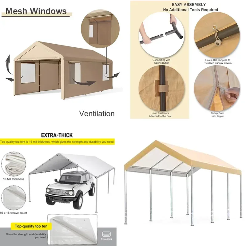 Custom 10 * 20 Heavy Duty Carport Canopy Portable Car Tent Garage With Windows All-Season Tarp Cover For Car SUV Truck Boat