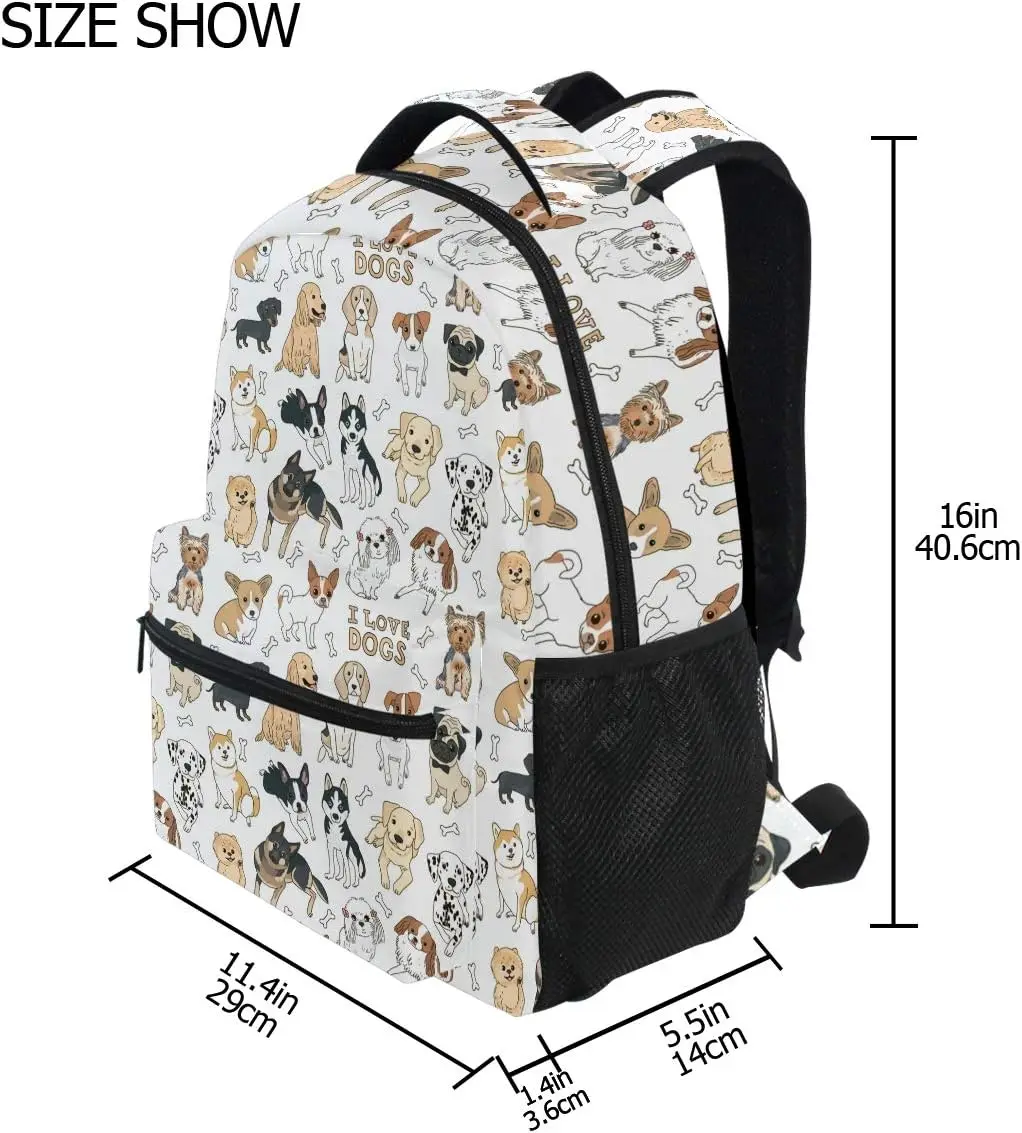 Cute Doodle Dog Print Animal Large Backpack for Kids Boys Girls School Student Personalized Laptop iPad Tablet Travel School Bag