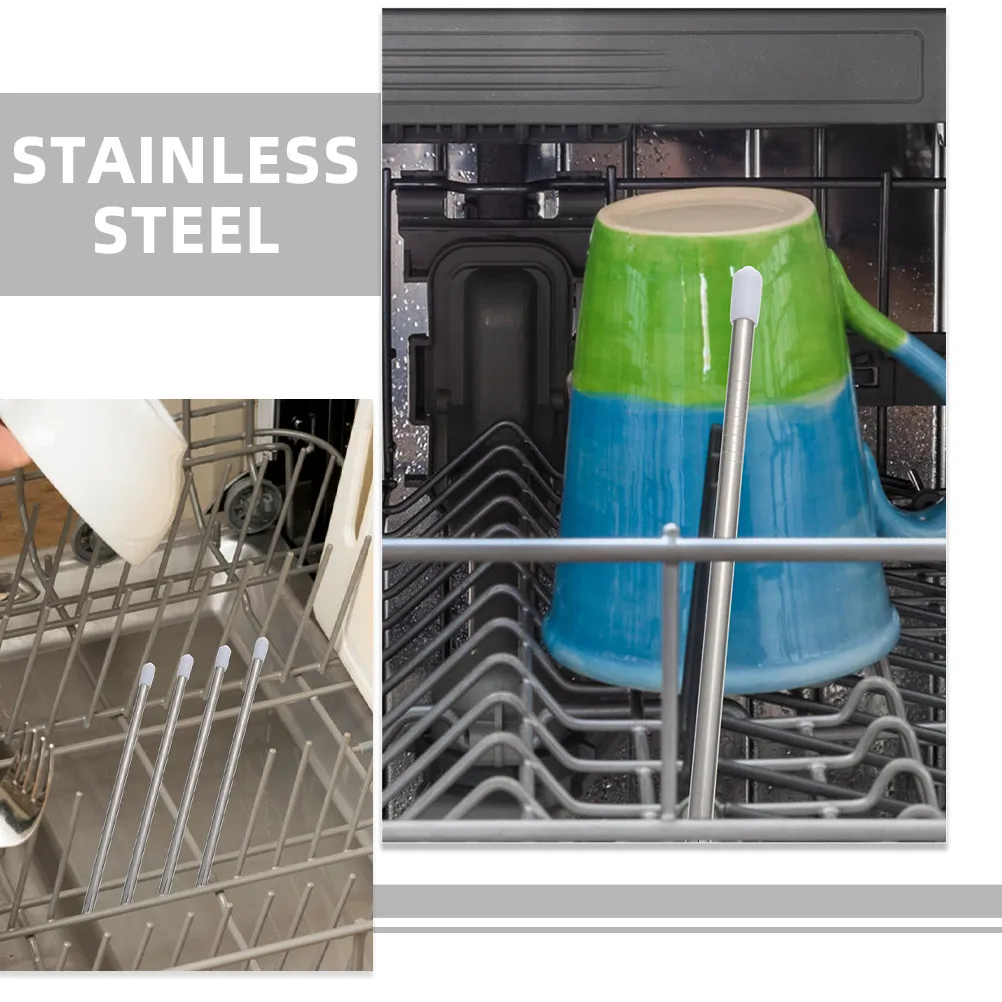 6Pcs Stainless Steel Dishwasher Bottle Holder Drain Rack Rods Easy Installation Insert Sticks for Glass Bottles Cups Drying Rack