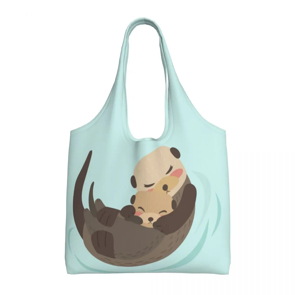 Cute Kawaii Sea Otter Mom And Baby Shopping Tote Bag Recycling Canvas Grocery Shoulder Shopper Bags Photography Handbag