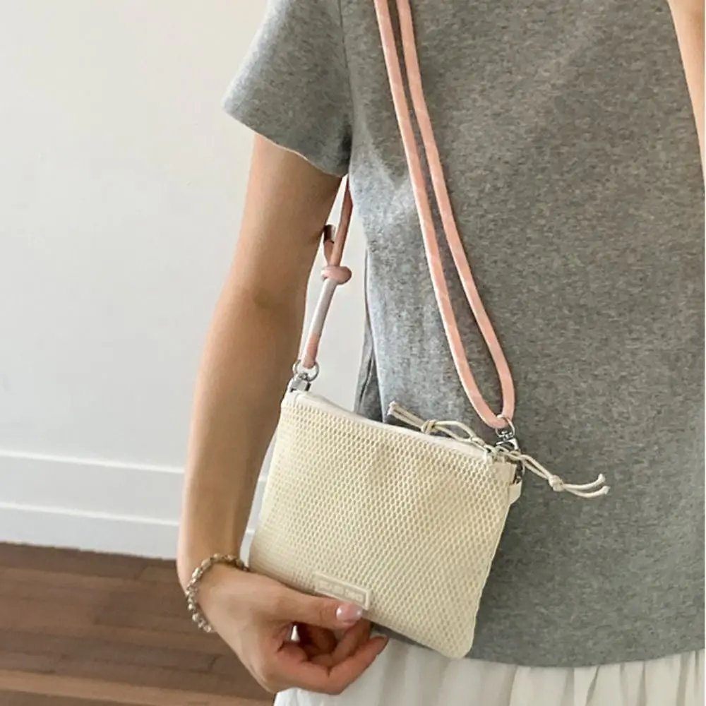 Sweet Korean Style Nylon Mesh Bag Double-layer Purse Mobile Phone Bag Solid Color Wallet Bags Shoulder Bag Outdoor