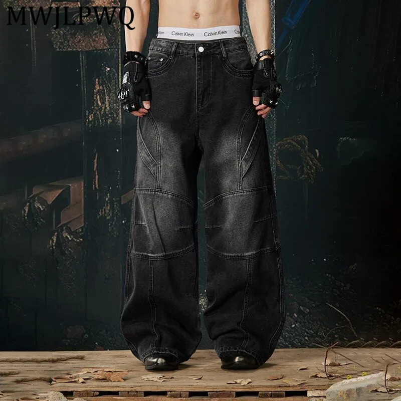 

Мужские джинсы MWJLPWQ: прочные, деконструированный крой, объемная обработка, эффект потертости, свободные, прямые, уличный стиль, модель 14163