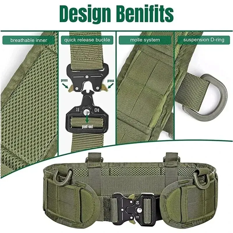 Tactical Battle Belt Military Airsoft Waist Band Adjustable Quick Release Buckle Outdoor Hunting Thickened Widened Waistbands