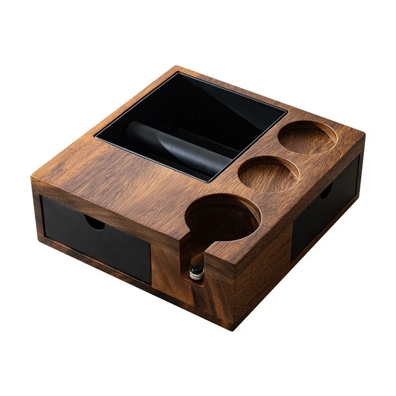 

Walnut coffee grounds bucket, multi-functional pressing seat, solid wood double drawer storage