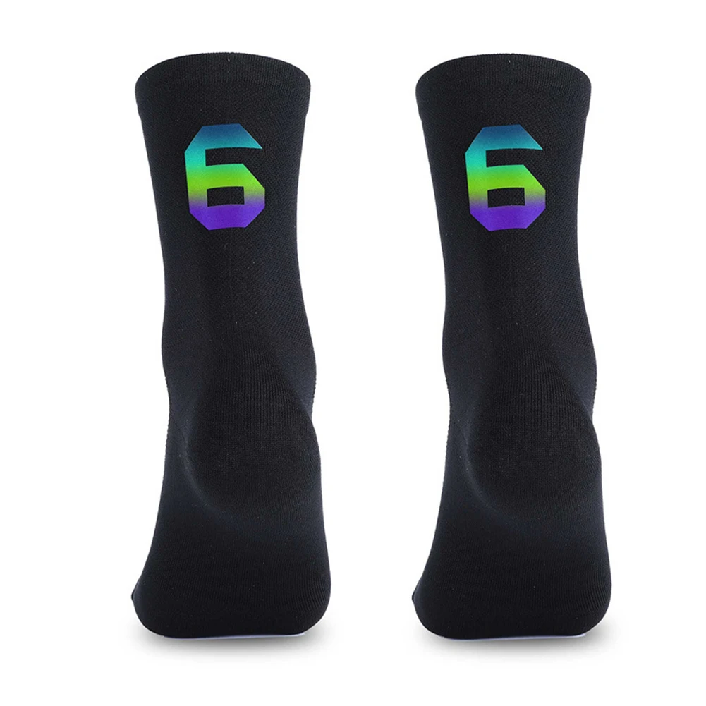 1 Pair Cycling Socks Digital Colorful Reflective Breathable Socks Sports All-season Cycling Socks Road Mountain Bikes Socks