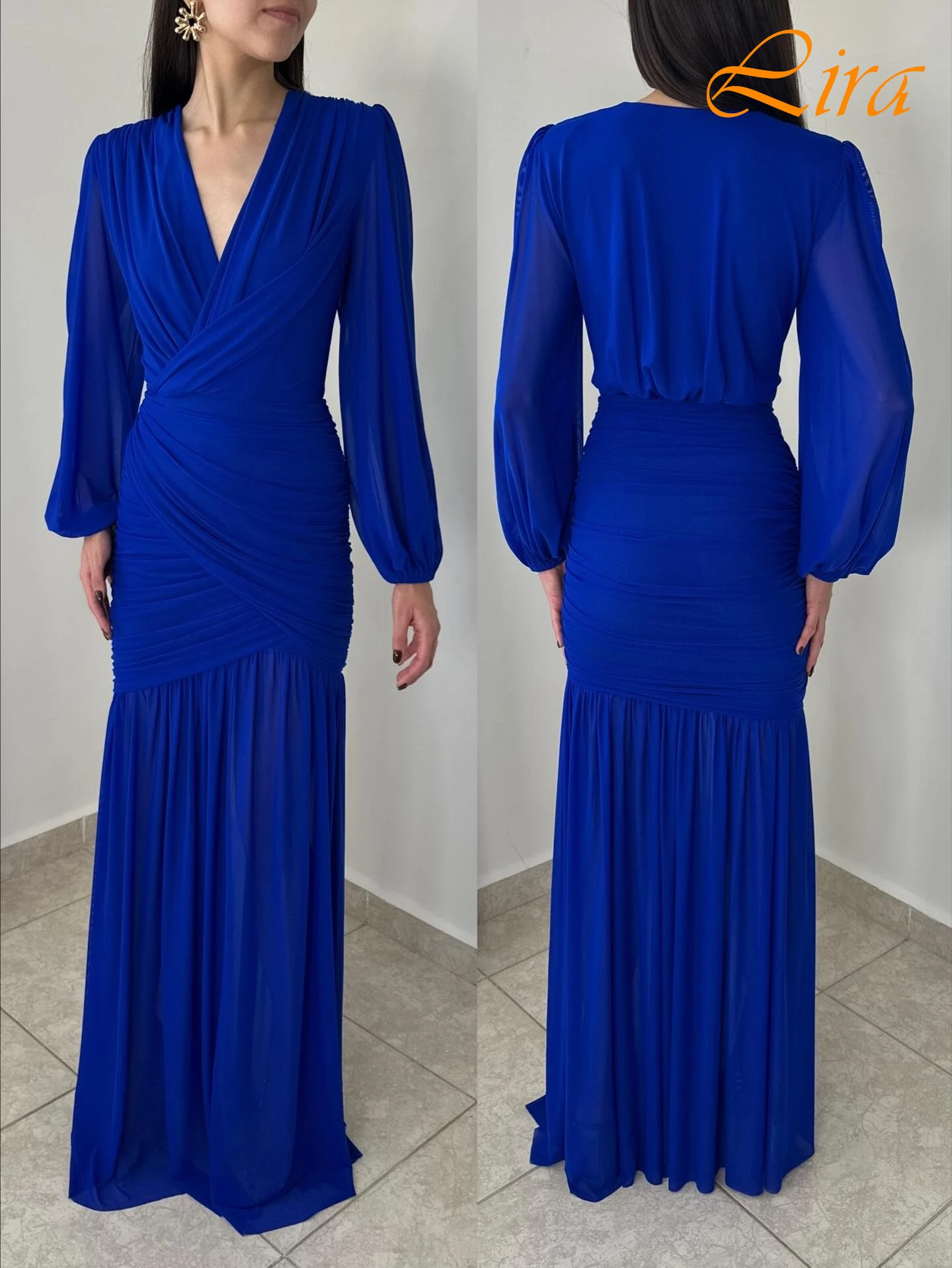 Customized Straight V-Neck Long Sleeves Elegant Temperament Evening Dress Delicate Bespoke Occasion Gowns Fashion Prom Dress