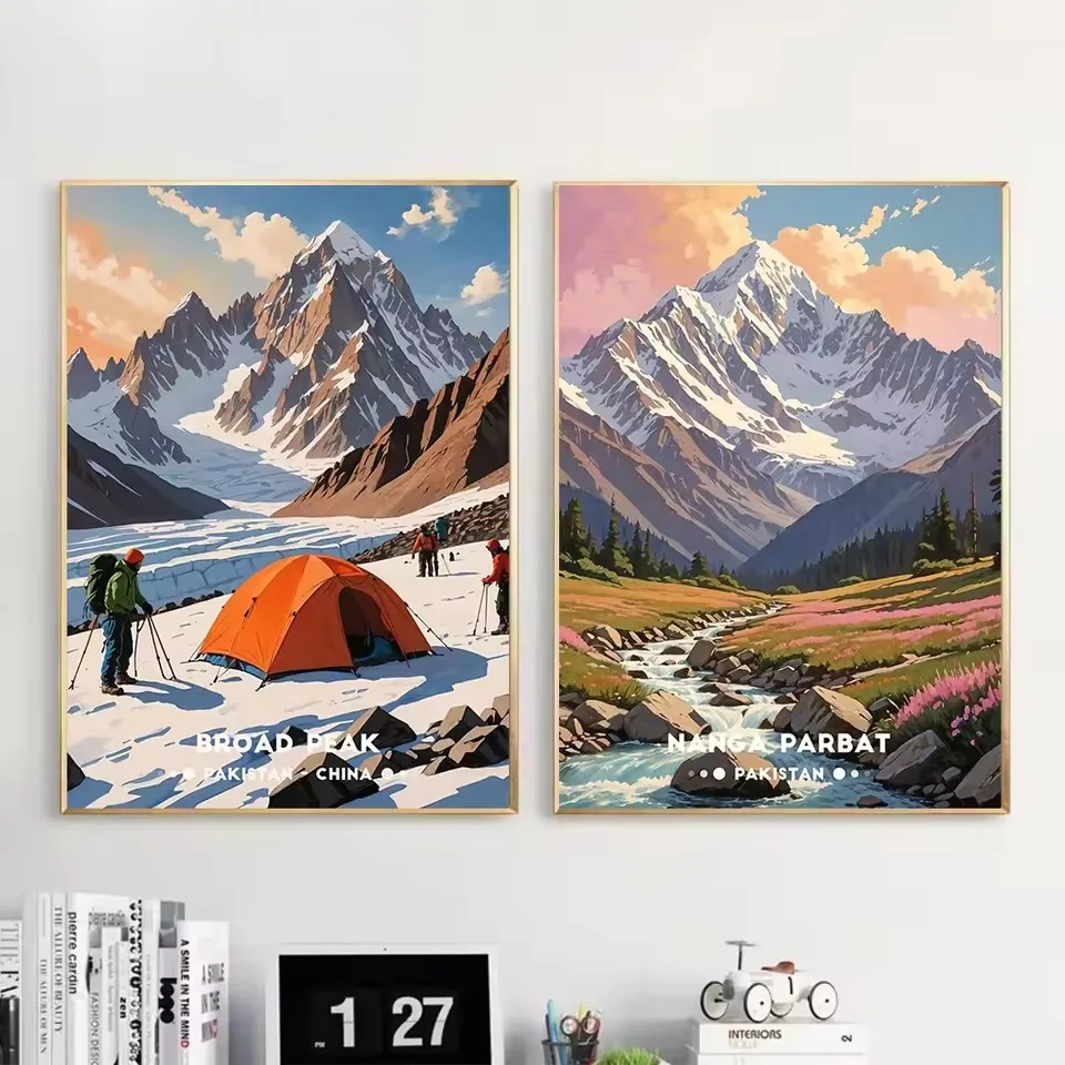 مذهلة المشهد الجبلي الملصقات الهيمالايا نيبال الهند التخييم يطبع مغامرة حائط لوح رسم صور ديكور غرفة المنزل #5