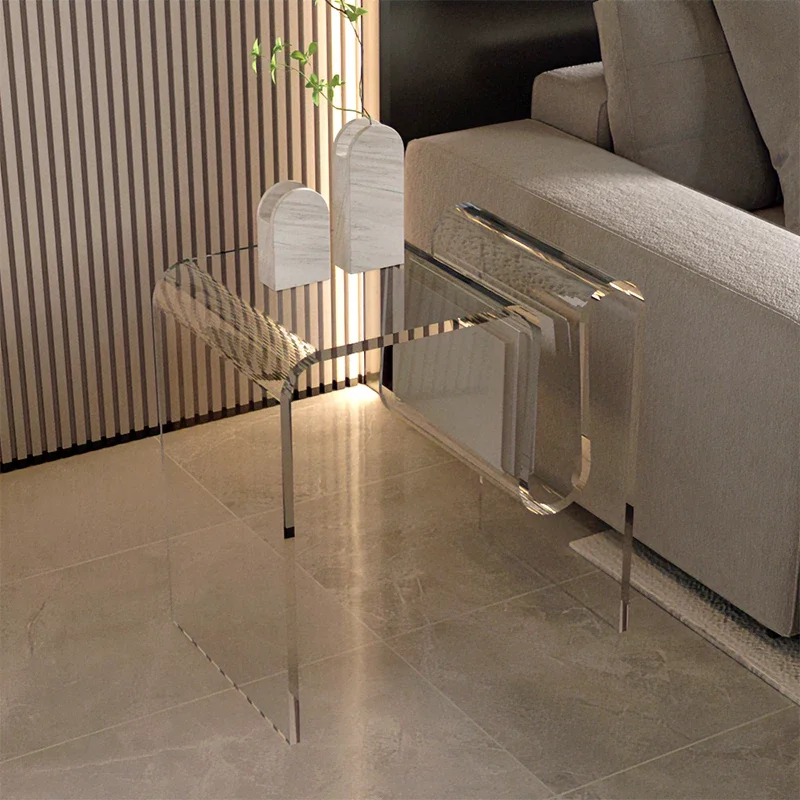 Transparent Acrylic Sofa Side Table Living Room Coffee Table Creative Floor Table With Magazine Rack Bedside Table For Bedroom