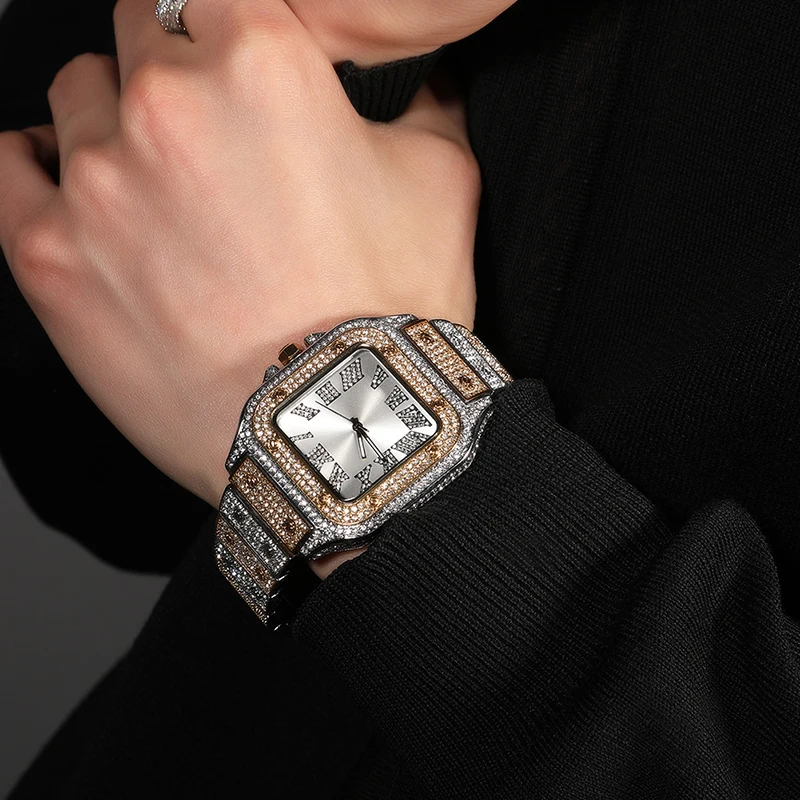 Hip Hop Luxury Quartz Wrist Waterproof Watches Bling Iced Out CZ Watch for Men Charm Jewelry Gold Silver Color view 5