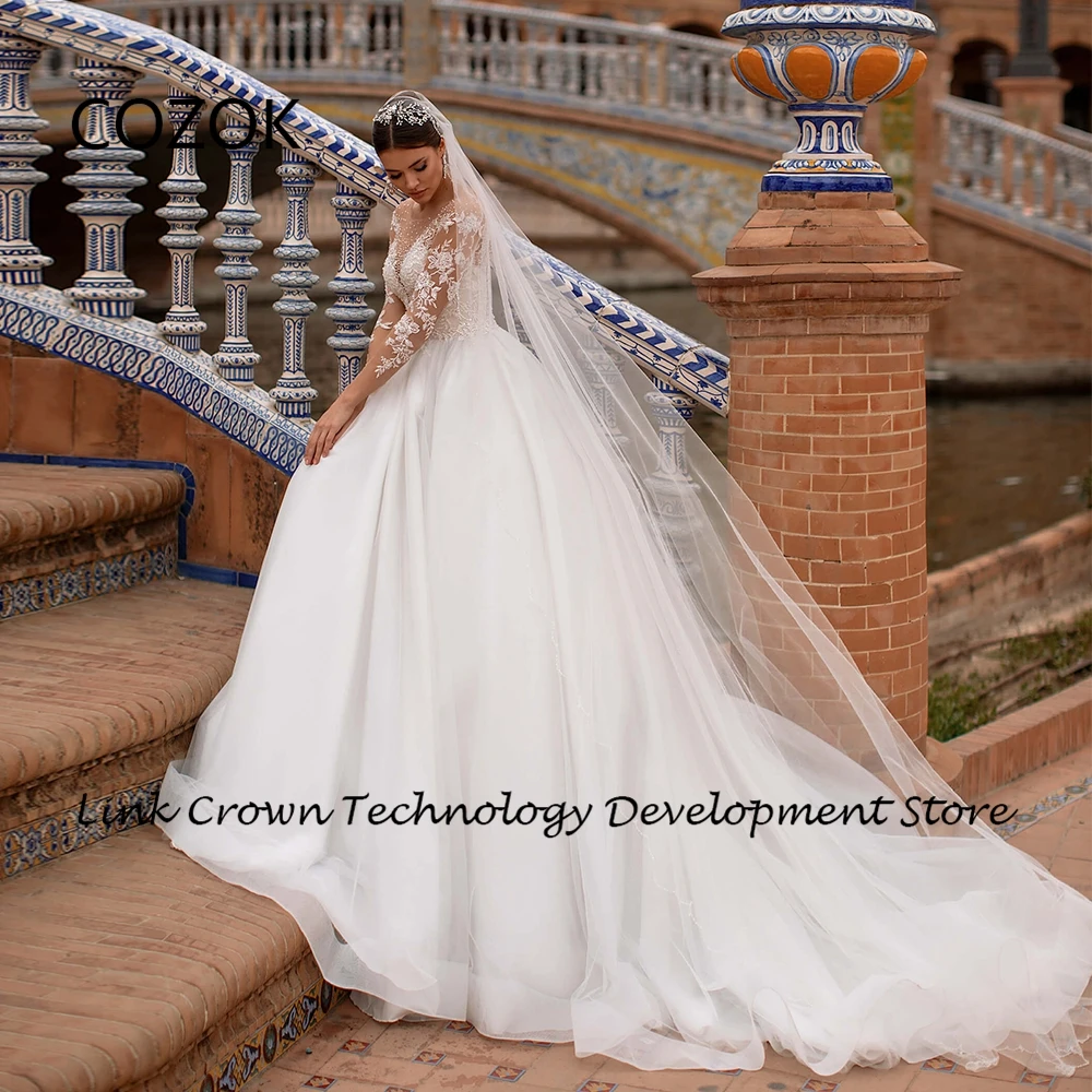 COZOK A Line Strapless Wedding Dresses for Women 2024 Summer Full Sleeve Bridal Gowns with Lace New Soft Tulle Vestidos De Novia