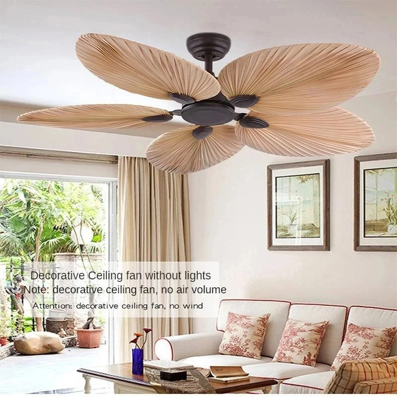 52 Inch Ceiling with Remote Control Fan Fancy Decorative Palm Leaf Blade Fashion Design Decoration No Lamp 6-Gear Adjustable