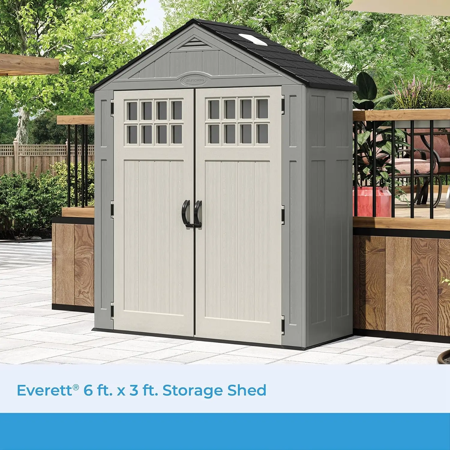 Pad-Lockable Double Doors and Windows All-Weather Shed for Yard Storage, Dove Gray