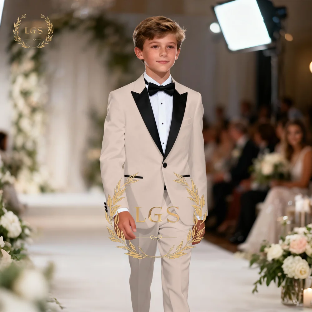 Boys' Stylish 2-Piece Black & White Spliced Suit, Customizable, Ideal for High-End Weddings and Dinners