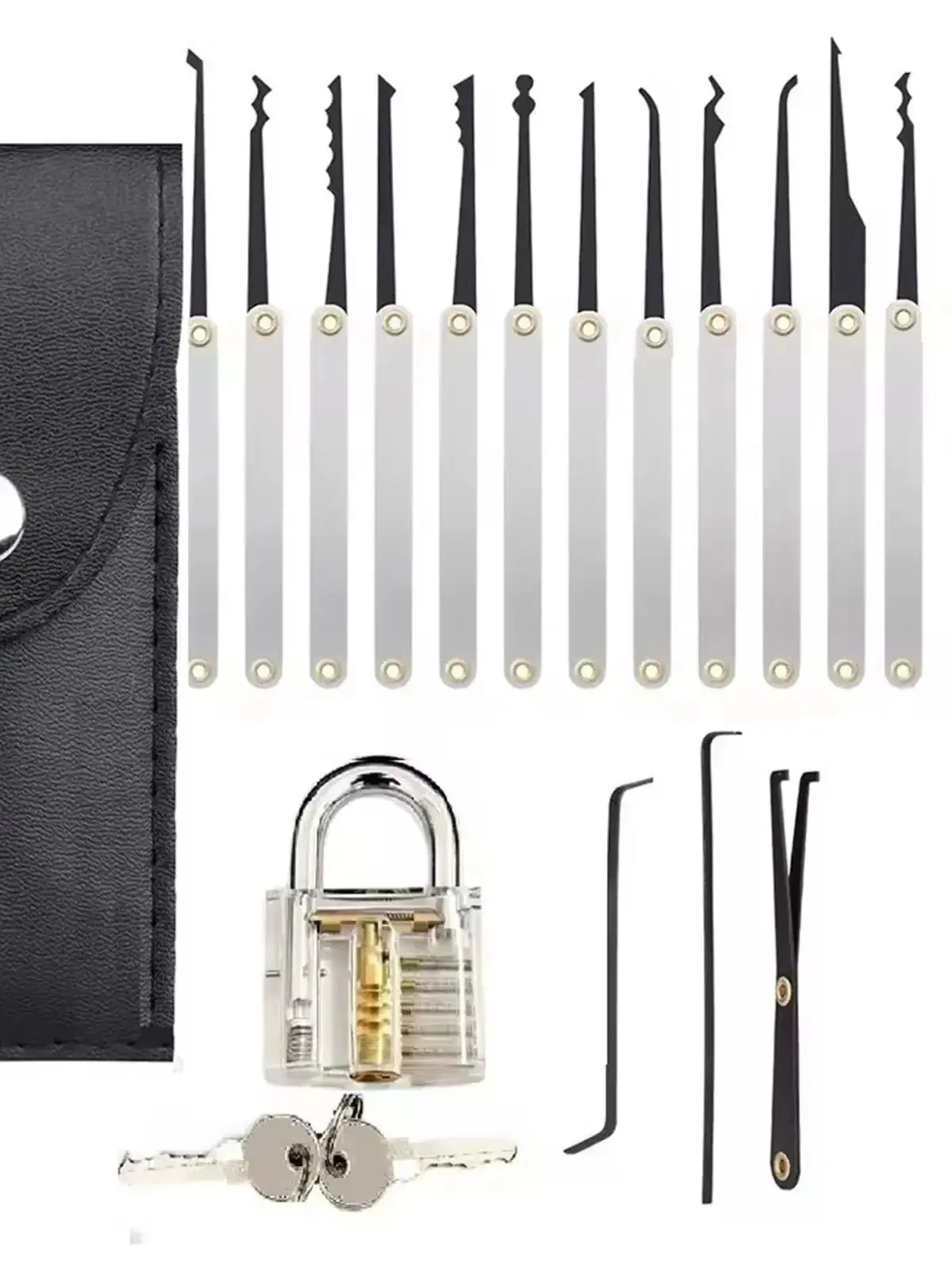 Kit de cadenas de pratique Transparent, extracteur de clé de déverrouillage, Kit d'entraînement de serrurier avec serrures transparentes, 15 pièces