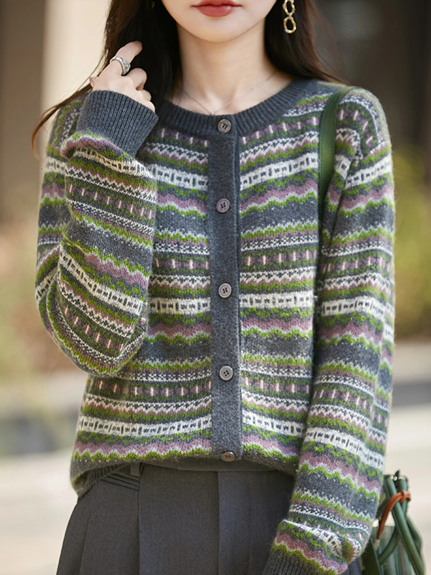 

Вязаный кардиган в полоску в стиле ретро, женский, модный, больших размеров, осенне-зимний свитер, корейский стиль, для повседневной носки