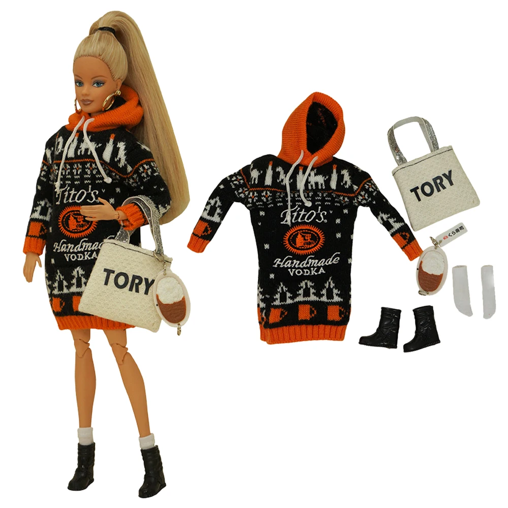 

NK Official 1 Set 1/6 Doll Fashion Coat Doll Dress Hooded Shirt Bag Shoes Sock For 1/6 Doll Clothes Girl's Doll Accessories