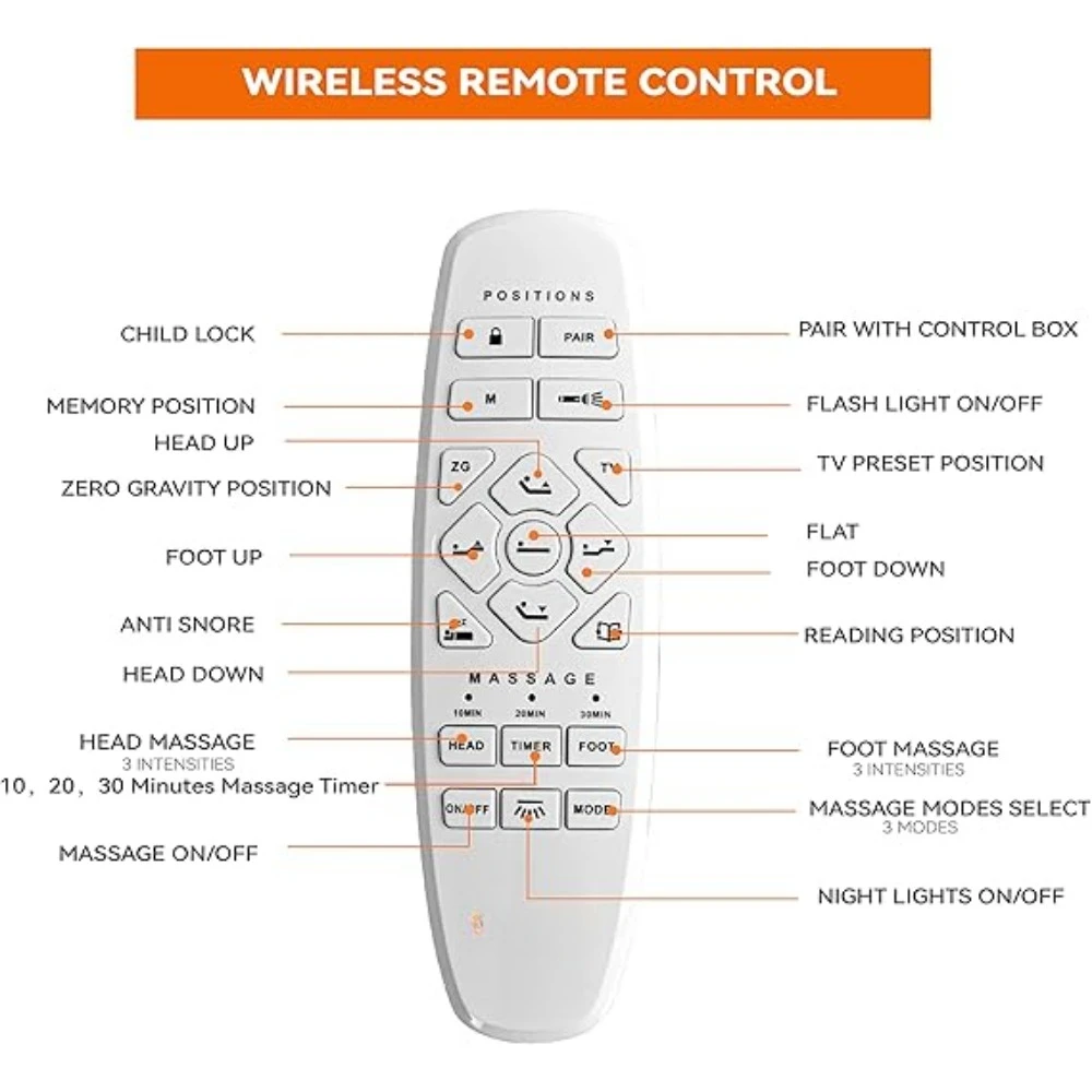 조정 가능한 침대 프레임, 독립 머리 및 발 경사, 강력한 저소음 모터, 간편한 도구 무료 조립, 퀸 사이즈 침대 베이스