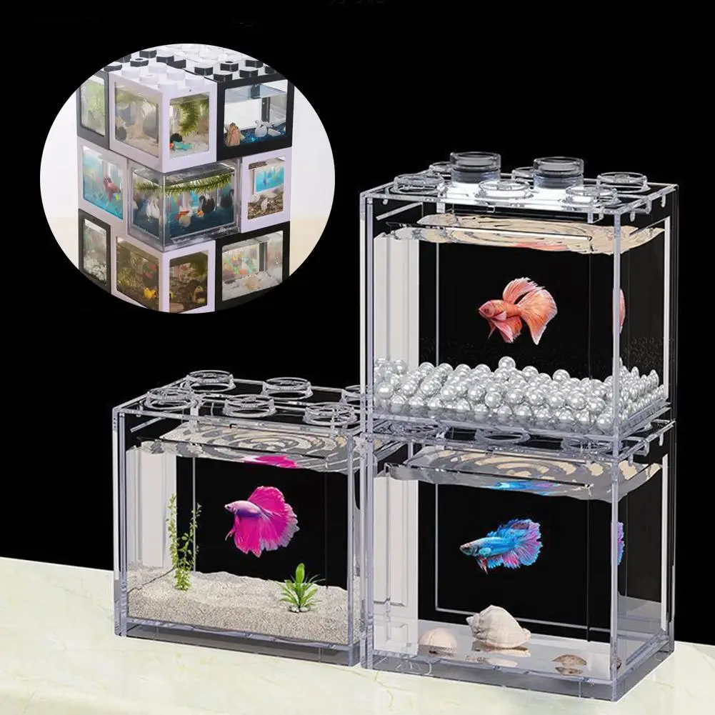 Building Blocks Betta Fish Tank 2024 High Transparent Mini Fish Bowls Pet Stackable Aquariums Cylinder Desktop Micro-Landscape