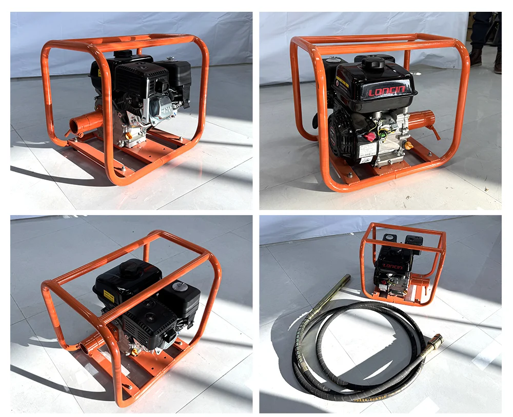 The construction site uses a portable frame-type Chinese vibrating pin concrete poker vibrator for concrete