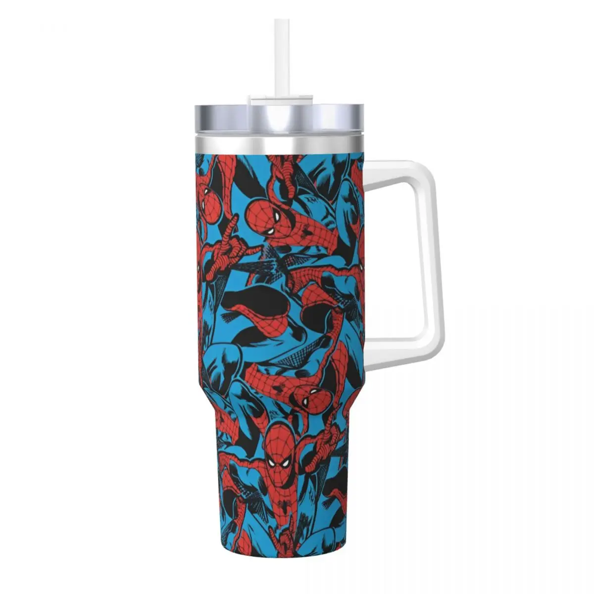 Stainless Steel Tumbler Retro Spider-Man Web Shooting Car Mugs With Straws Travel Cold Water Bottle Large Capacity Thermal Cups